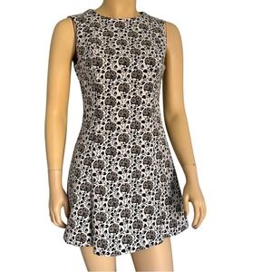 ZARA Trafaluc Floral Brocade A-Line Skater Mini Dress Ivory Black Gold S